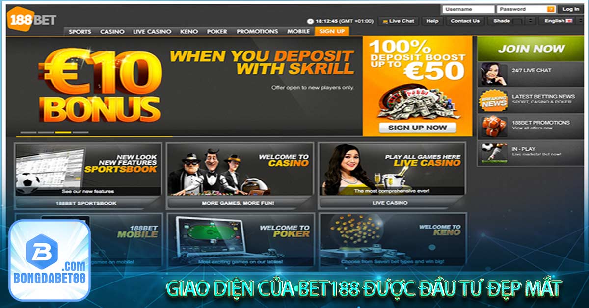 Giao diện của Bet188 được đầu tư đẹp mắt